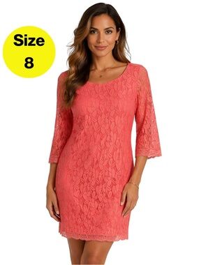 2/for $20 🪩 LONDON TIMES Coral Lace Sheath Dress (Women’s 8)